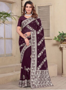 Festal Zari Georgette Purple and Wine Trendy Saree
