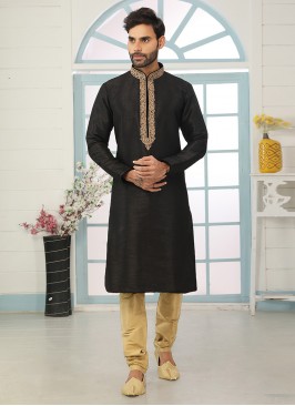 Festive Function Wear Black Color Embroidered Kurt