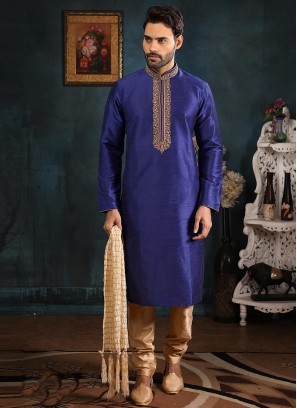 Festive Function Wear Blue Color Banarasi Art Silk Kurta Pajama