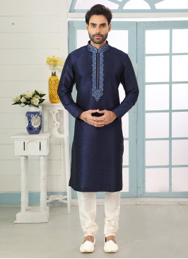 Festive Function Wear Blue Color Embroidered Kurta Pajama