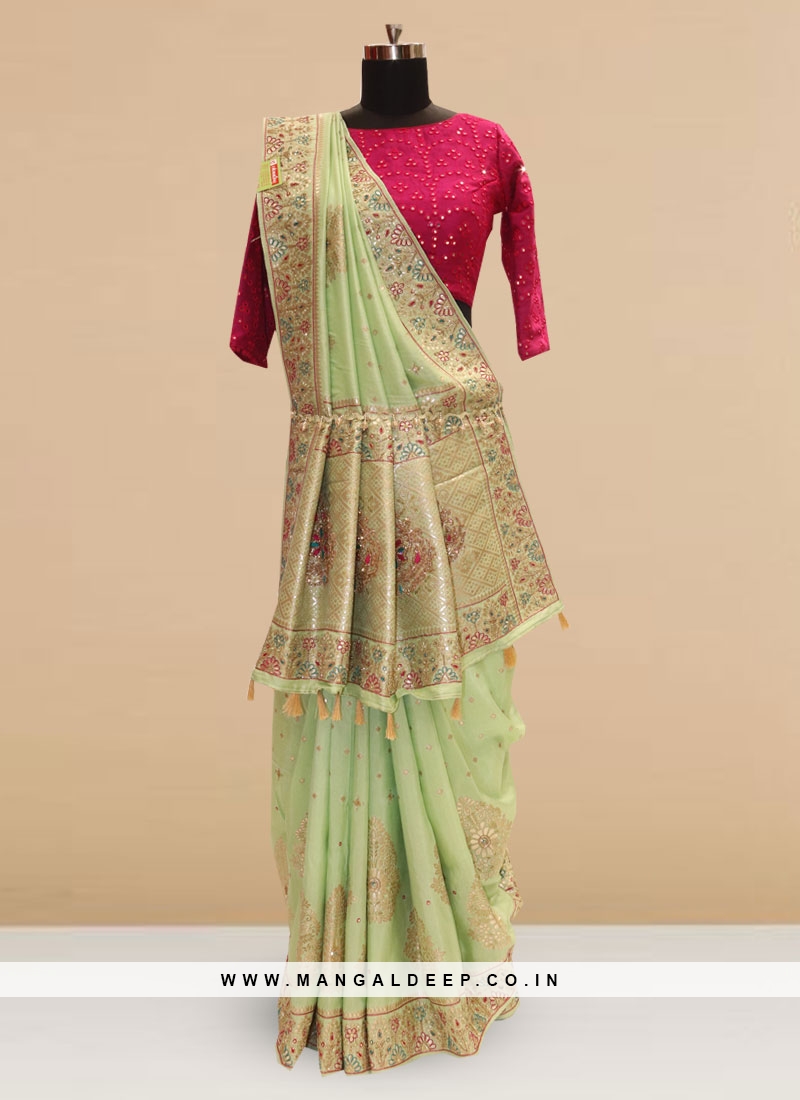Festive Function Wear Green Color Designer Saree