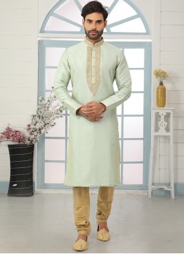 Festive Function Wear Green Color Embroidered Kurta Pajama