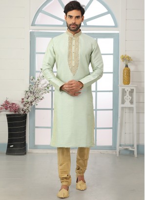 Festive Function Wear Green Color Embroidered Kurta Pajama