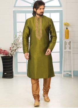 Festive Function Wear Green Color Embroidered Kurt