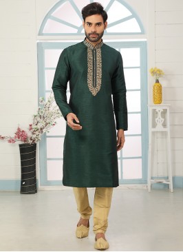 Festive Function Wear Green Color Embroidered Kurta Pajama