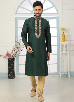 Festive Function Wear Green Color Embroidered Kurta Pajama