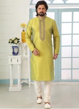 Festive Function Wear Green Color Embroidered Kurta Pajama