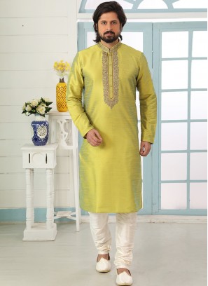 Festive Function Wear Green Color Embroidered Kurta Pajama