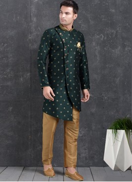 Festive Function Wear Green Color Indo Western Kurta Pajama