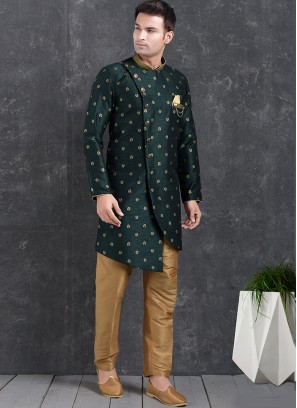 Festive Function Wear Green Color Indo Western Kurta Pajama