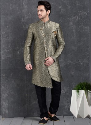 Festive Function Wear Grey Color Indo Western Kurta Pajama