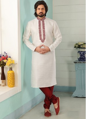 Festive Function Wear Off White Color Embroidered Kurta Pajama