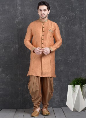 Festive Function Wear Orange Color Indo Western Kurta Pajama