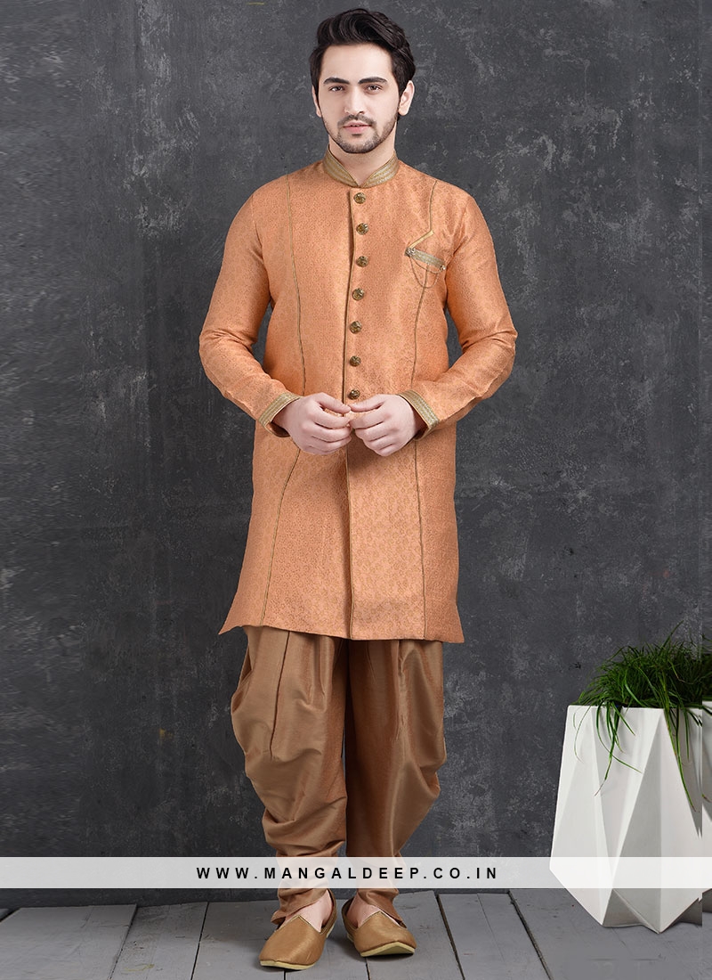 Festive Function Wear Orange Color Indo Western Kurta Pajama