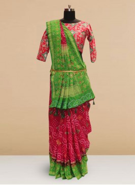 Festive Function Wear Pink And Green Color Designer Saree