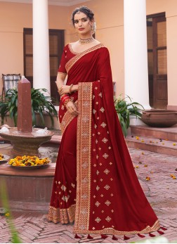 Festive Function Wear Red Color Silk Saree