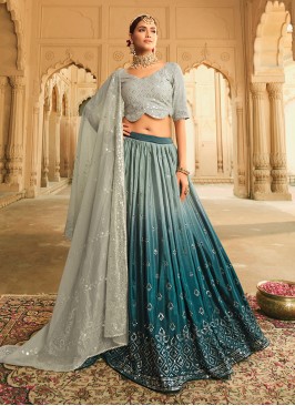 Festive Function Wear Silk Lehenga Choli In Teal Color