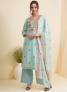 Festive Function Wear Silk Suit In Sky Blue Color