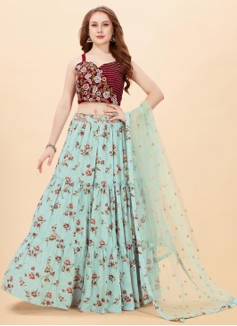 Festive Function Wear Sky Blue Color Lehenga Choli