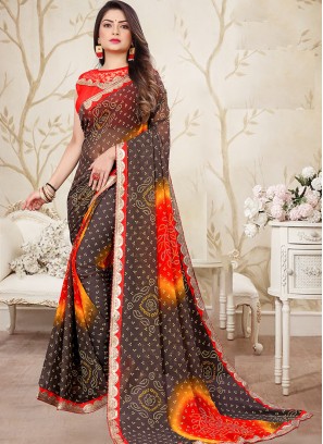 Festive Wear Black Color Bandhani Saree