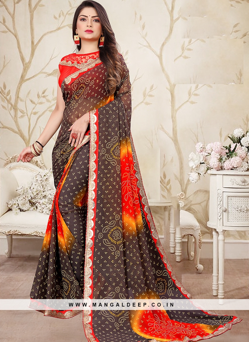 Bright Red Bandhani Gown - Kala Kunj Saree Vatika