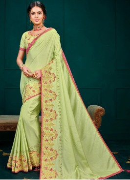Festive Wear Designer Saree In Green Color