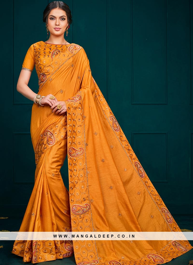 Festive Wear Designer Saree In Orange Color