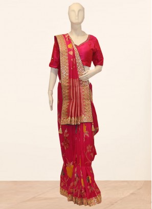 Festive Wear Embroidered Saree In Pink Color