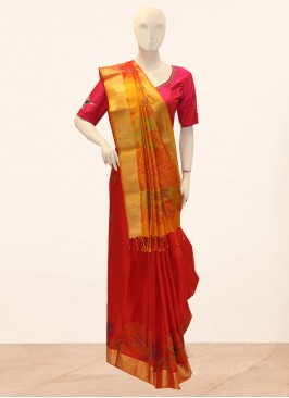 Festive Wear Embroidered Saree In Red Color