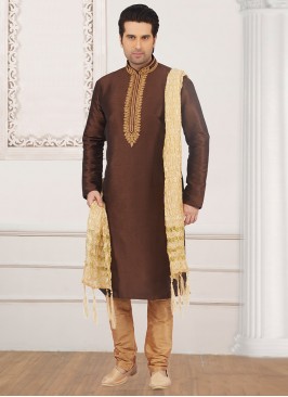 Festive Wear Kurta Payjama In Brown