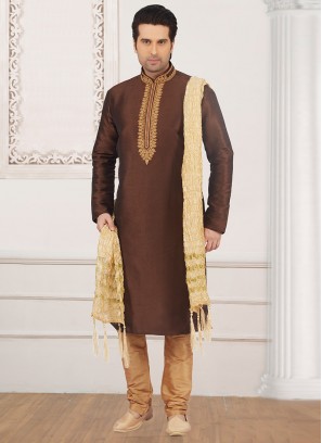 Festive Wear Kurta Payjama In Brown