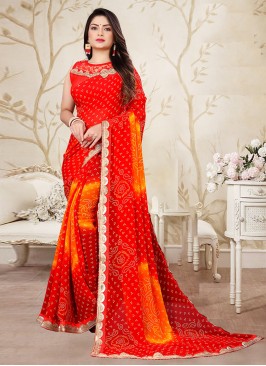 Festive Wear Red Color Bandhani Saree