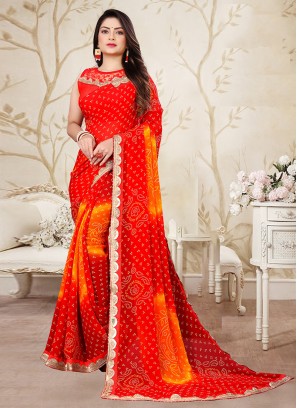 Festive Wear Red Color Bandhani Saree