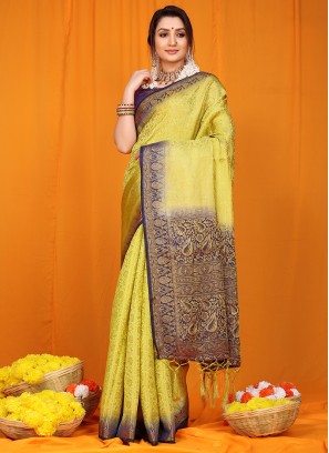 Festive Wear Yellow Color Silk Saree