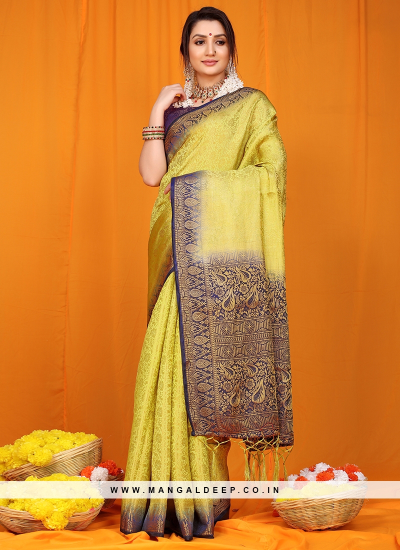 Festive Wear Yellow Color Silk Saree