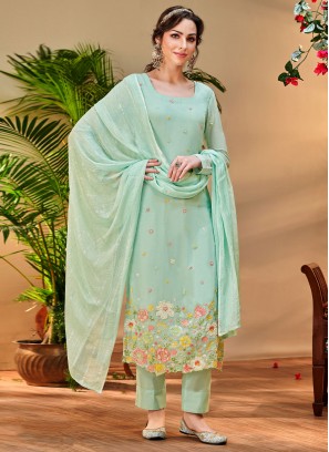 Fetching Aqua Blue Mehndi Trendy Salwar Kameez