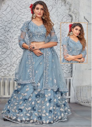 Fetching Blue Zari Net A Line Lehenga Choli