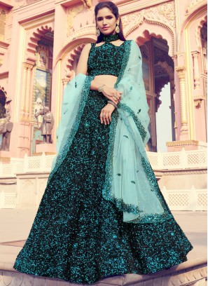 Fetching Fancy Fabric Black Sequins Lehenga Choli