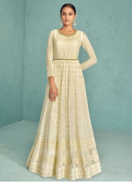 Fetching Georgette Off White Embroidered Salwar Kameez