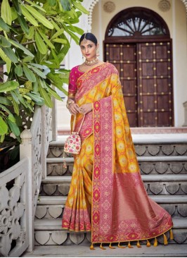 Fetching Silk Yellow Embroidered Designer Traditional Saree