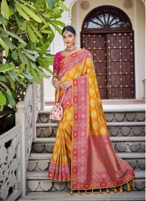 Fetching Silk Yellow Embroidered Designer Traditional Saree