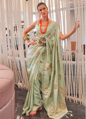 Fetching Weaving Silk Sea Green Classic Saree