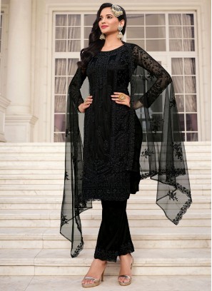 Fine Net Black Embroidered Salwar Suit