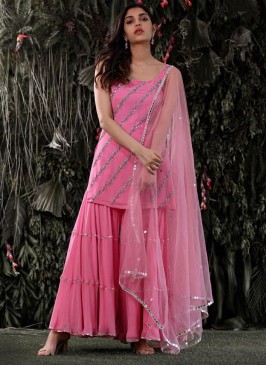 Fine Pink Georgette Designer Palazzo Salwar Suit