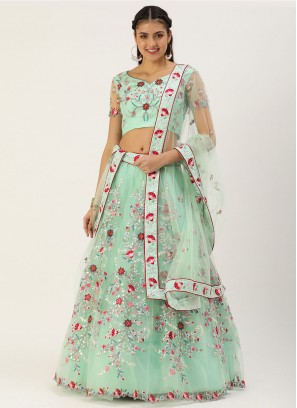 Fine Sea Green Embroidered A Line Lehenga Choli