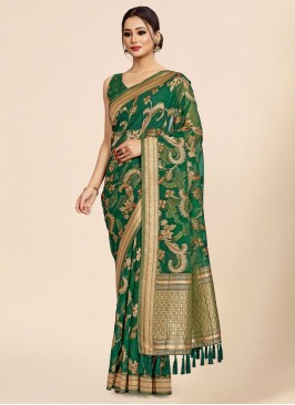 Fine Viscose Green Weaving Trendy Saree