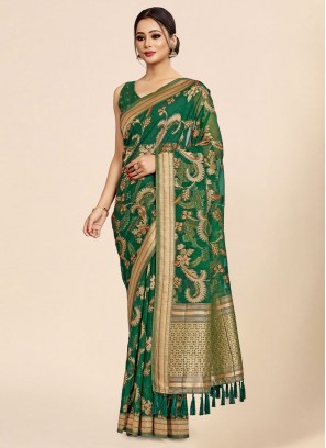 Fine Viscose Green Weaving Trendy Saree
