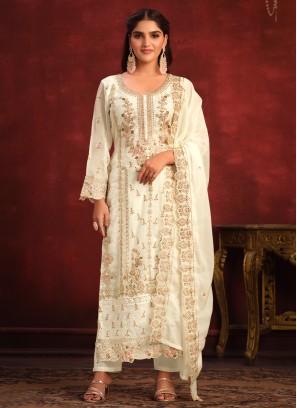 Fine Viscose Off White Pakistani Salwar Kameez