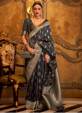 Fine Weaving Morpeach  Satin Designer Saree