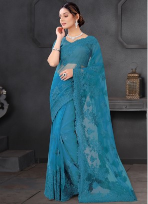 Firozi Embroidered Ceremonial Trendy Saree